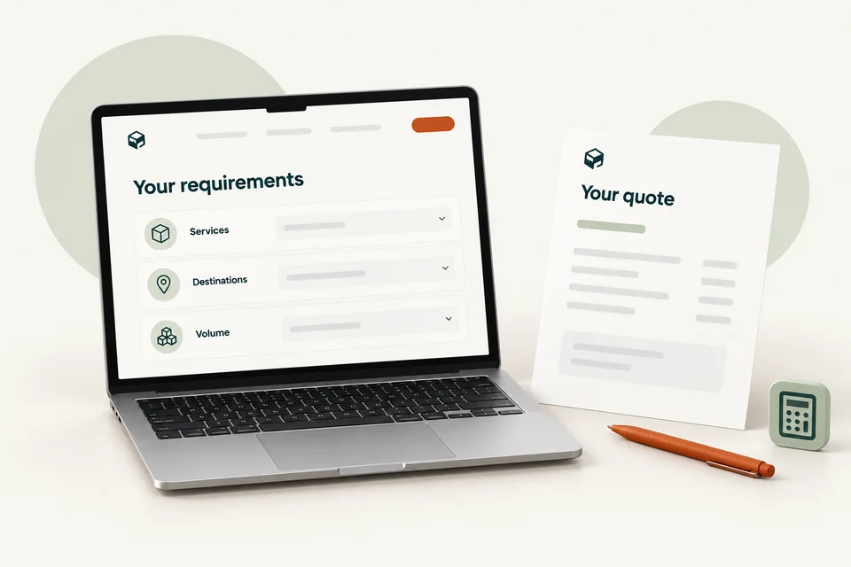 Illustrative laptop and quote document for discussing services, destinations and traffic volume
