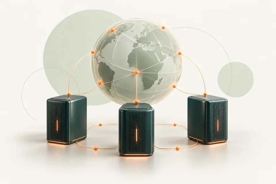 Illustrative connected servers and globe representing wholesale telecom connectivity