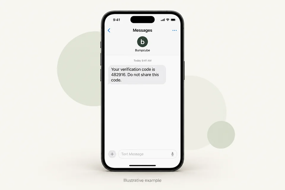 Illustrative SMS verification code received on a smartphone